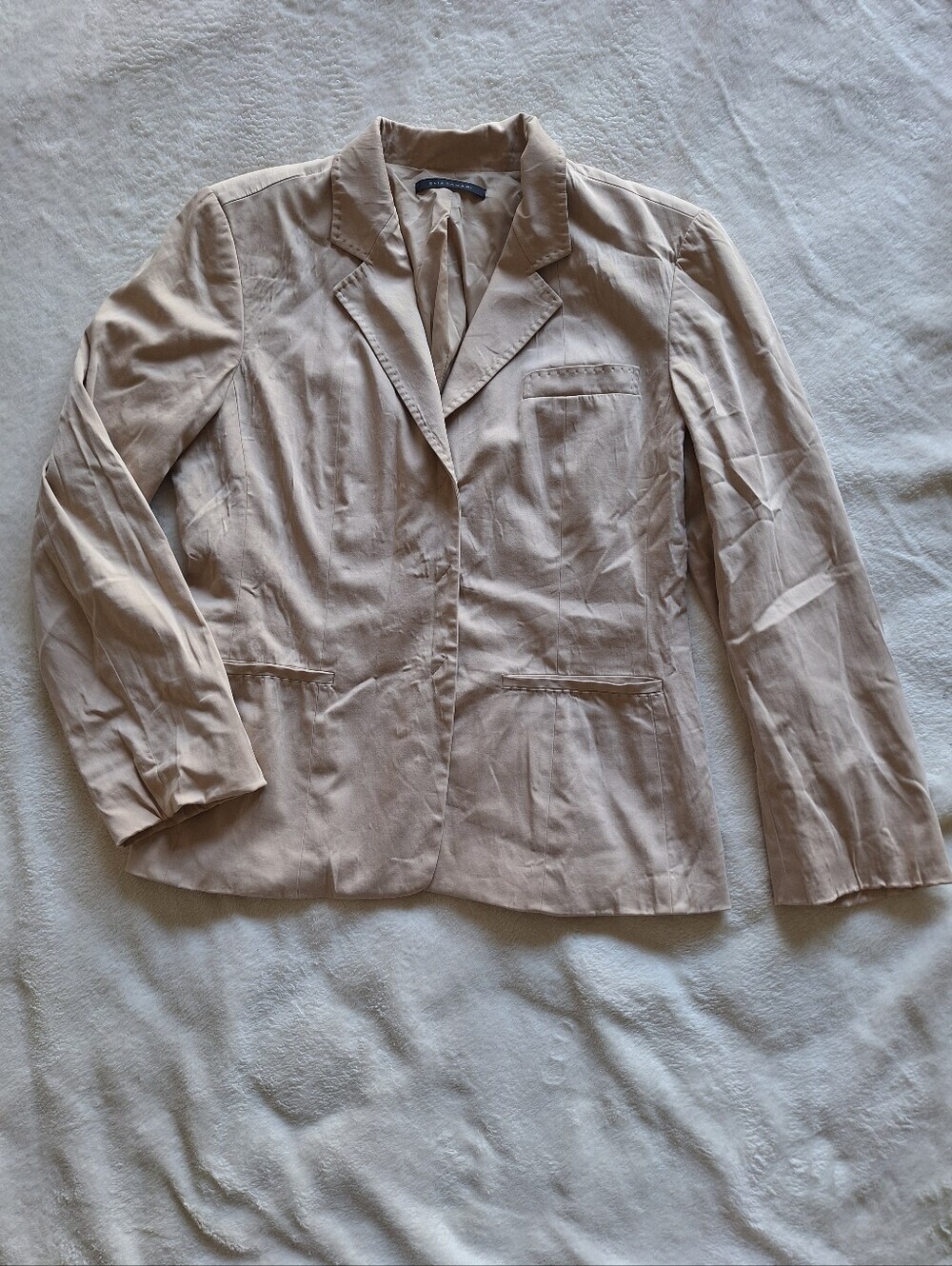 Elie Tahari Beige Polished Cotton Double Breasted Snap Blazer Size 10 Fits S/M